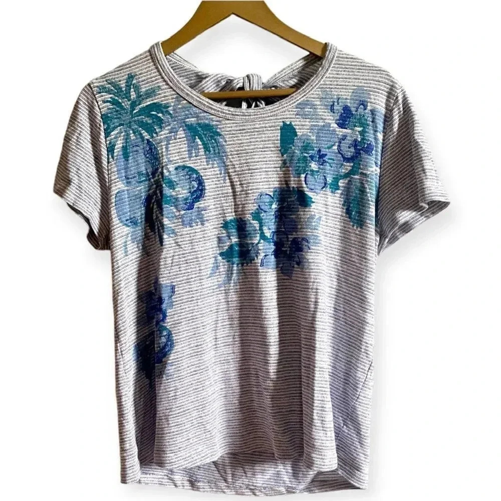 Lucky Brand Blue Floral Tie Back T shirt